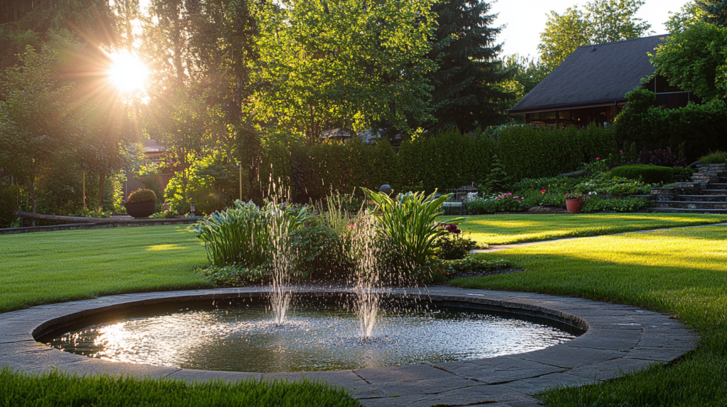 Water irrigating a lawn